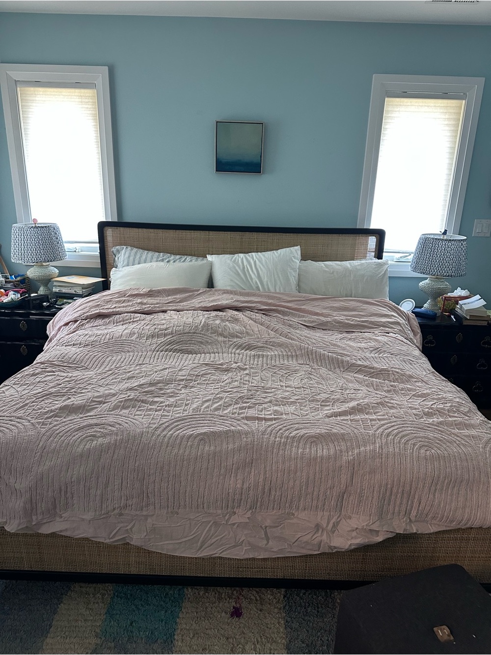 Anthropologie Blush Pink Quilted Duvet Cover with 2 King Shams